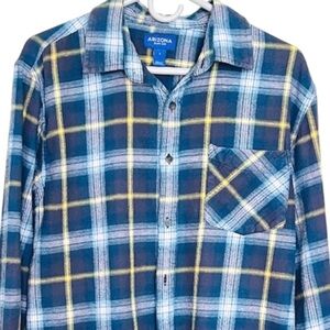 Flannel Shirt Arizona Jean Company Men's Plaid Shirt in Blue and Yellow